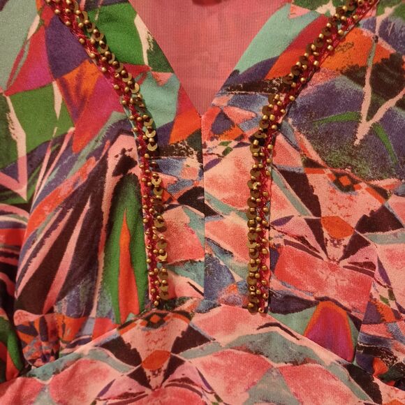 Anthropologie Vanessa Virginia Mural Maxi Dress Size 8 Beaded Boho Artsy - Picture 7 of 11